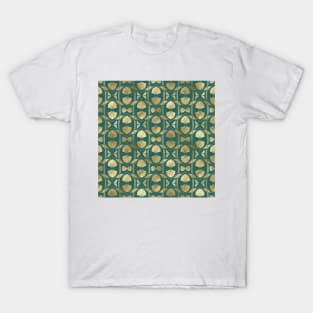 Teal and Gold Vintage Art Deco Scallop Shell Pattern T-Shirt